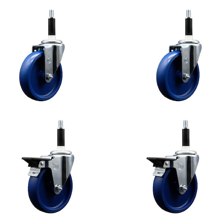 Service Caster 5'' Solid Poly Wheel Swivel 7/8'' Expanding Stem Caster Set 2 Brakes, 4PK SCC-EX20S514-SPUS-2-PLB-2-78